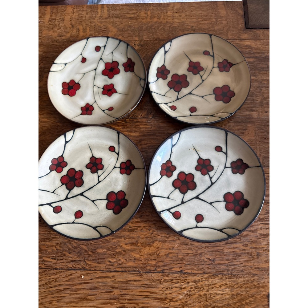 Pfaltzgraff Studio Aster Salad Plates Set of 4 Red Floral Cream Stoneware 8.25"